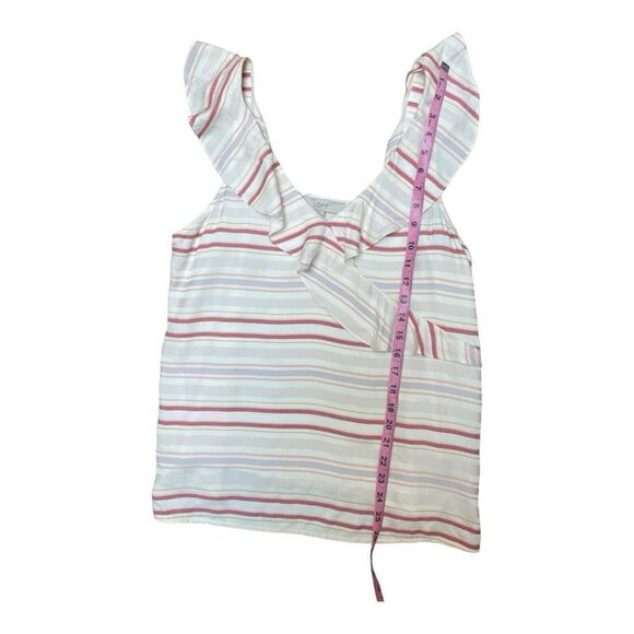 LOFT White Striped Ruffle Sleeveless Faux Wrap Shell Top Size XS Preppy Office - Picture 2 of 7